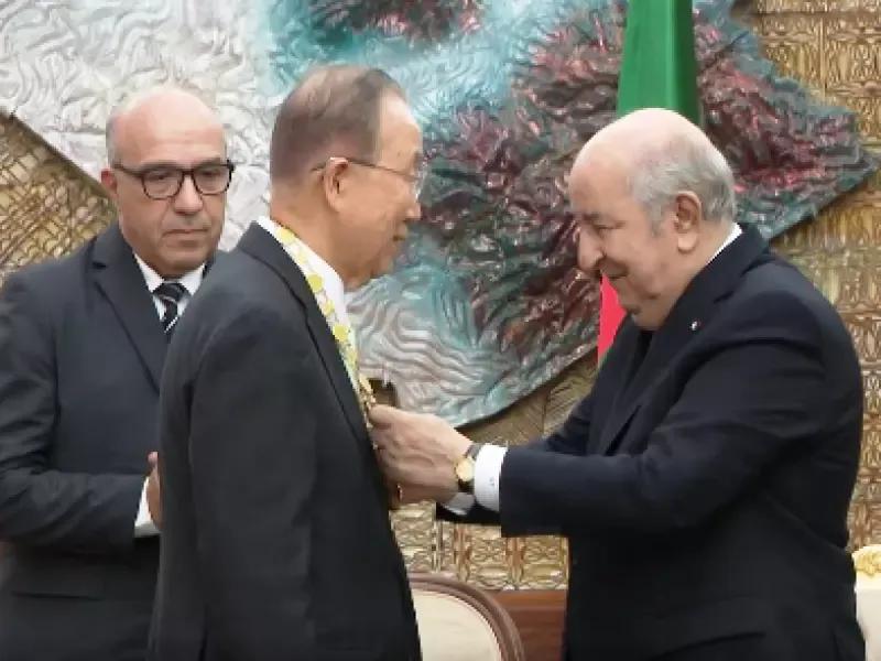 رئيس الجمهورية يسدي الأمين العام السابق لمنظمة الأمم المتحدة بان كي مون وساما برتبة "أثير"